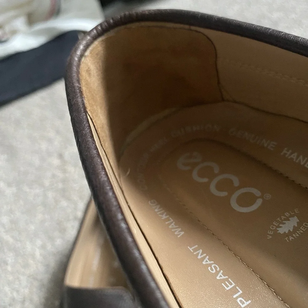 Ecco Driving Loafers Moccasins Men Sz 12  EU 46 Brown Pebbled Leather Comfort